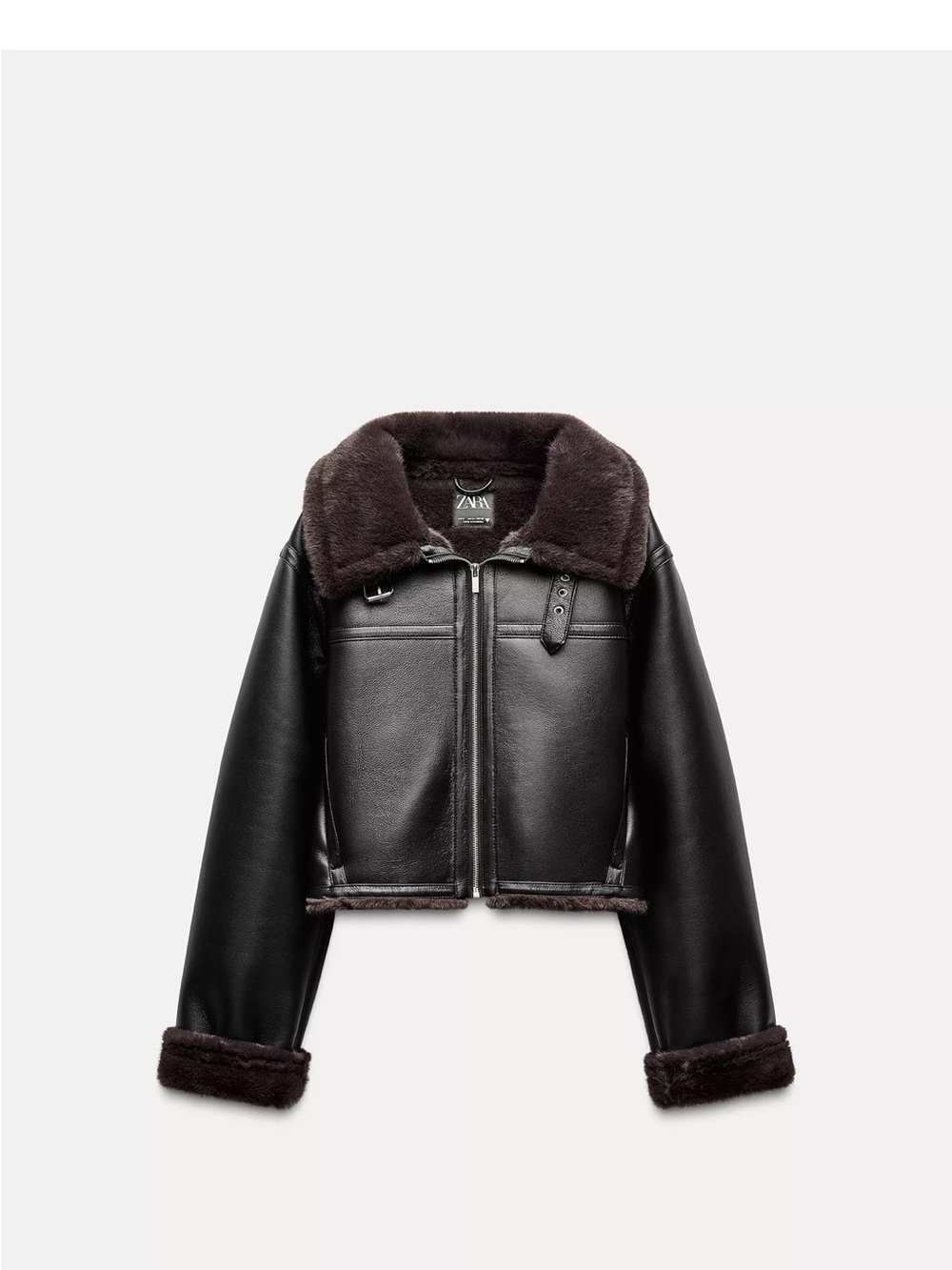 Zara Double-Faced Faux Shearling Aviator Jacket Black Brown Medium NWT